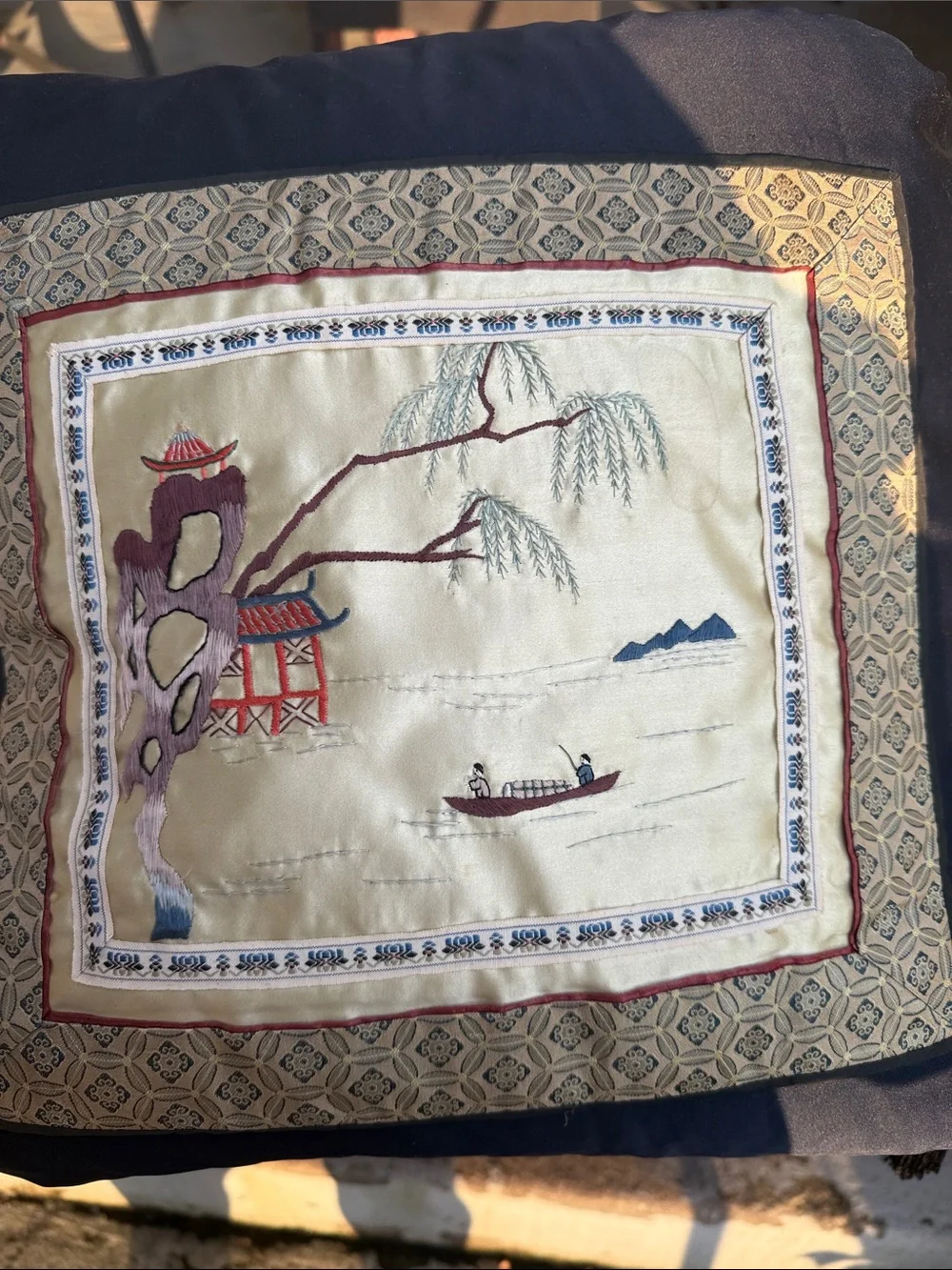 Vintage mid century silk Chinese pillow